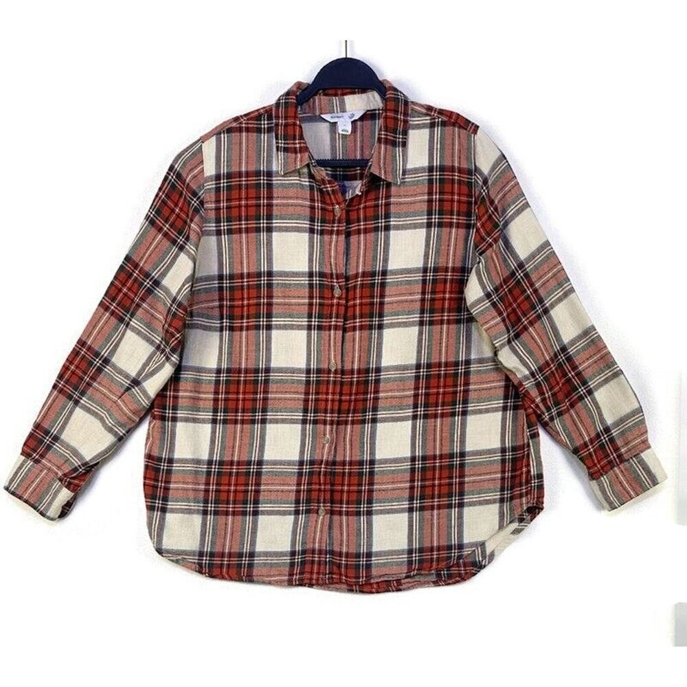 Old Navy Top Women's Size Extra Large Red Plaid Button Up Long Sleeve